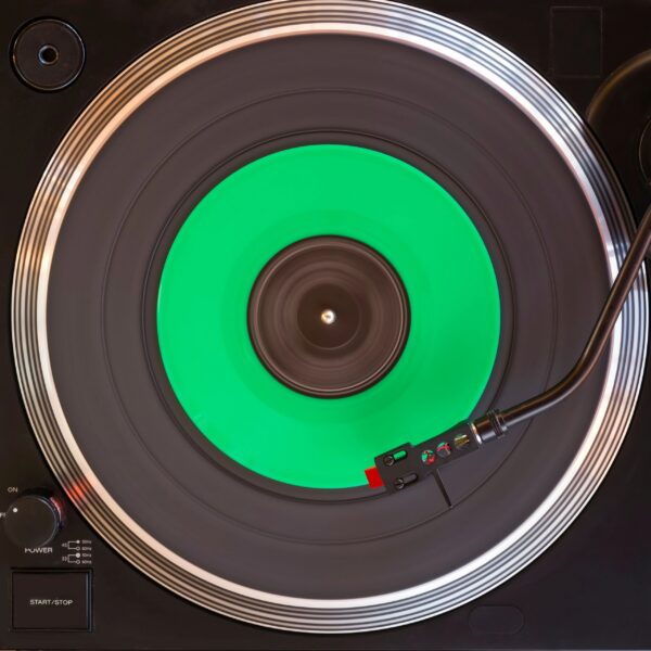 Directly Above Shot Of Record Playing On Turntable